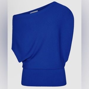 REISS Meryl Asymmetric Knitted Top in Cobalt Blue